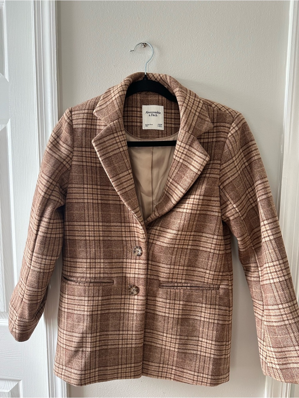Abercrombie & Fitch Brown and Cream Plaid Blazer